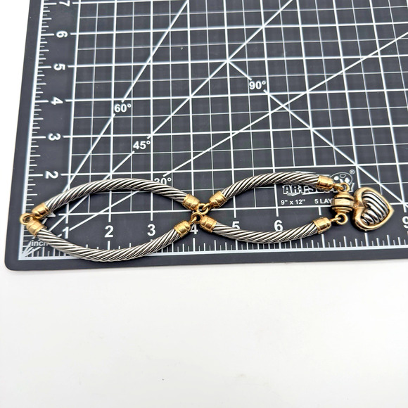 Stocko Heart Pendant Necklace Snap Clasp Two Tone Twisted Cable Choker 15" - Picture 7 of 7